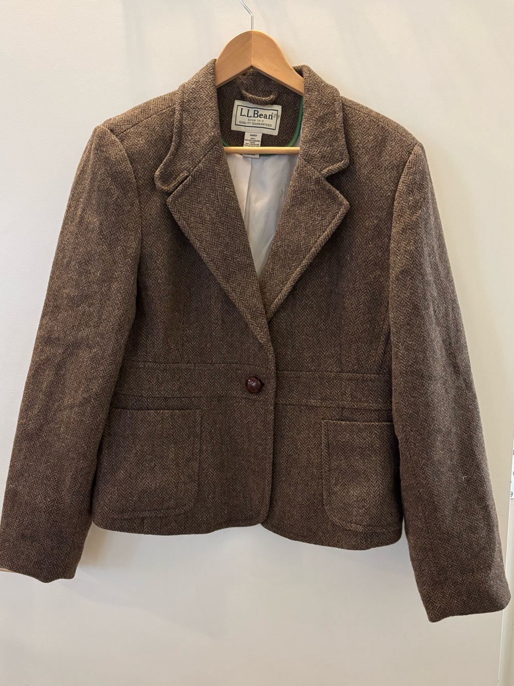 L.L.Bean Camden Shetland Wool Herringbone Blazer Brown Size 20